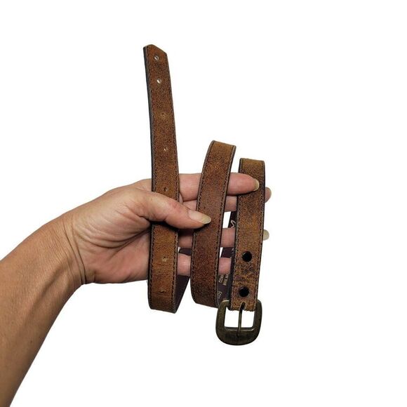 Vintage Brut-Can Unisex Western Suede Skinny Belt 41" Camel Brown USA Cowhide - Picture 8 of 8